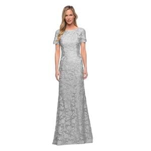 La Femme Formal Bride Dress Style #29161 Size 6 Silver Embroidered Overlay